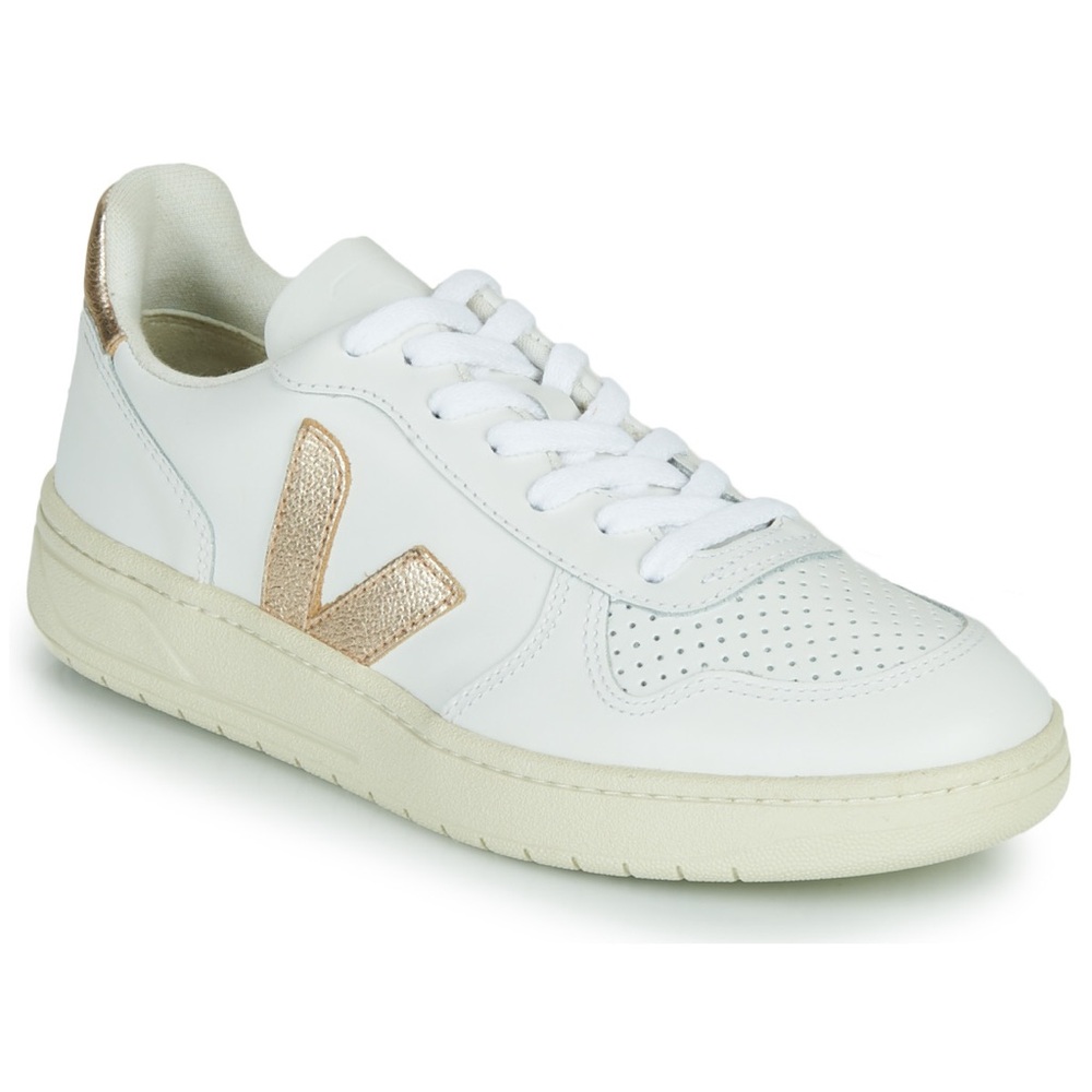 White Leather Sneakers with Metallic Accent - Women